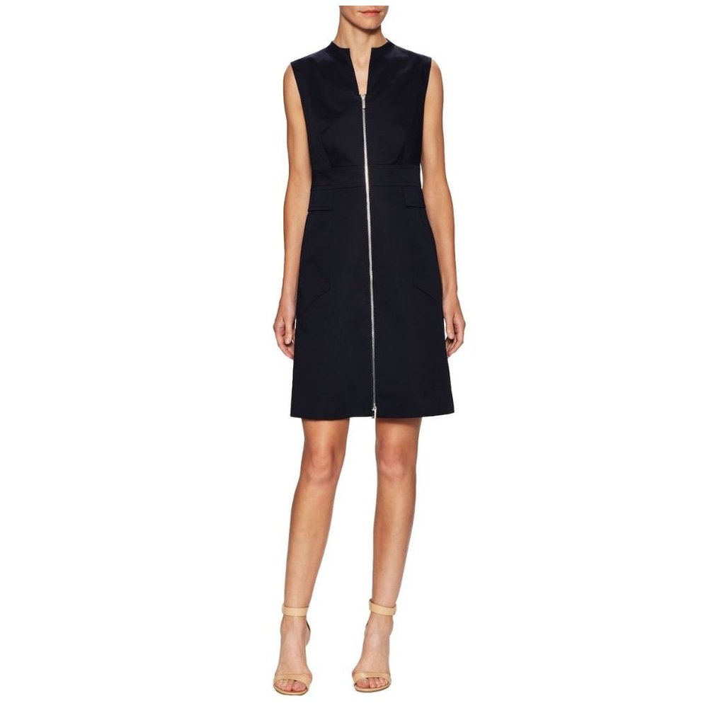 LAFAYETTE 148 NY Black Sleeveless Carlina Zip Front A-Line Dress sz 8 Women's